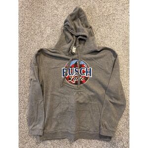 Brew City Hoodie Mens L Gray Busch Latte Beer Can Holder Graphic Fleece Pullover